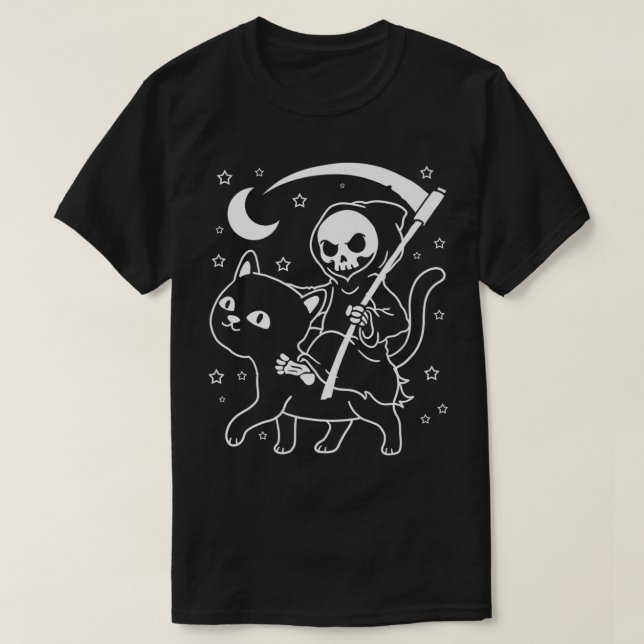 Camiseta Ropa de Gótico Grim Reaper Punk Emo Cat Grim Reape (Diseño del anverso)
