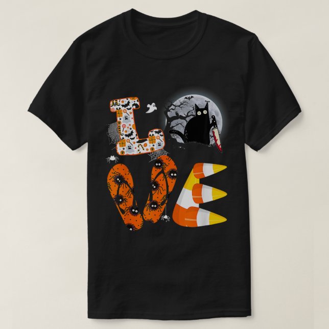 Camiseta Ropa de halloween de gato negro cuchillo lindo ama (Diseño del anverso)