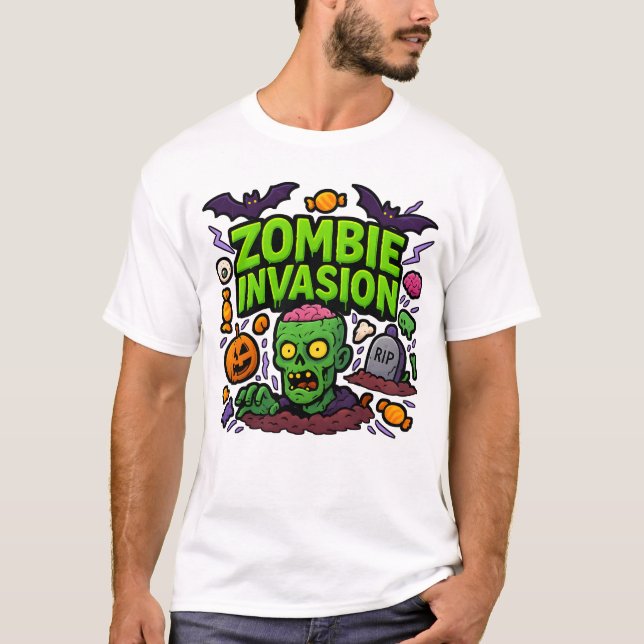 Camiseta Ropa de invasión zombiana de Halloween (Anverso)