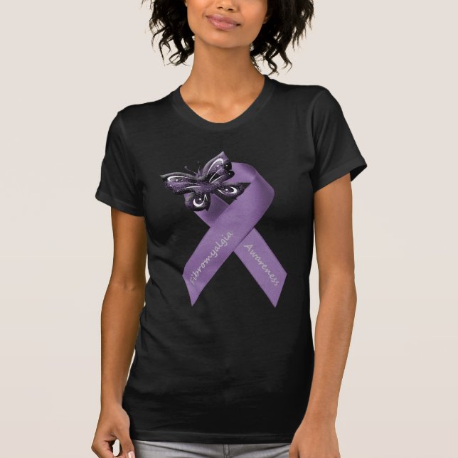 Camiseta Ropa de la cinta de la mariposa del Fibromyalgia (Anverso)