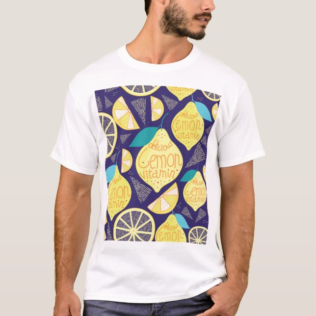Camiseta Ropa de lemones: Patrón brillante azul oscuro (Anverso)