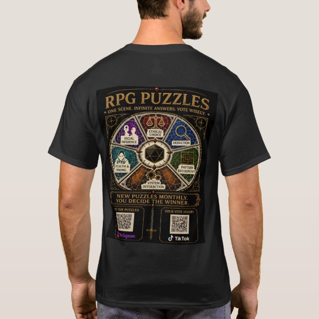 Camiseta Ropa de Merch de Puzzles de RPG (Reverso)