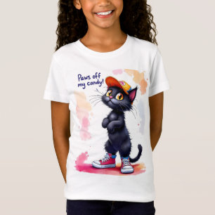 Camiseta ¡Ropa de mis caramelos! Gato negro en zapatillas,