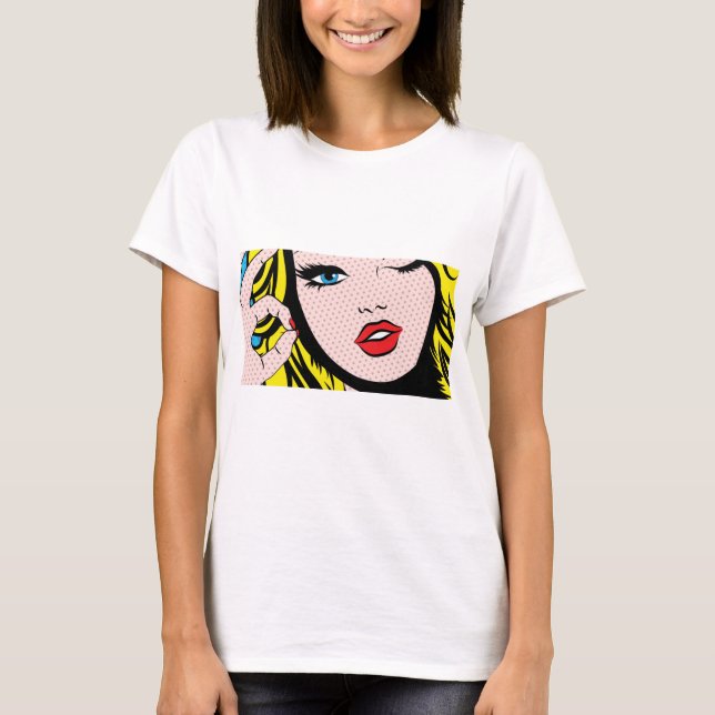 Camiseta Ropa de mujer - Cómico Chica O-K Pop Art T-Shirt (Anverso)