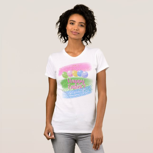 Camiseta Ropa de mujeres de Pascua, regalo de Pascua, Feliz (Anverso completo)