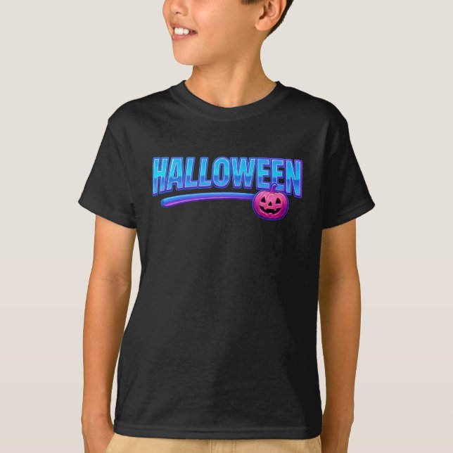 Camiseta Ropa de neón azul simple de Halloween Unisex Cute (Anverso)