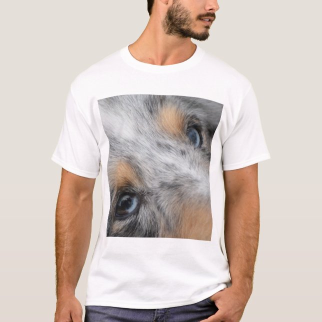Camiseta Ropa de ojos de SS Blue Merle White y Tan (Anverso)