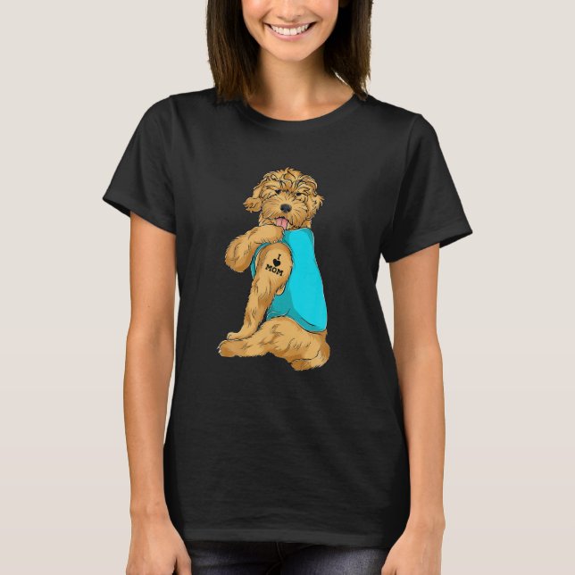 Camiseta Ropa de tatuajes de Goldendoodle amo a mamá perro  (Anverso)