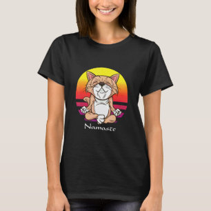 Camiseta Ropa de Yoga de Gatos Namaste Atardecer Retro