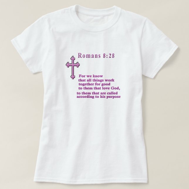 Camiseta Ropa del cristiano del 8:28 de los romanos (Diseño del anverso)