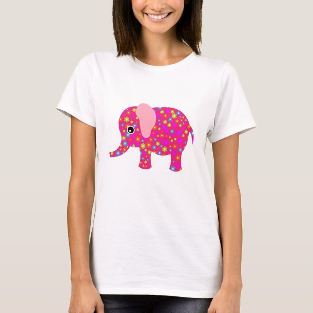 Camiseta Ropa floral rosada del elefante (Anverso)