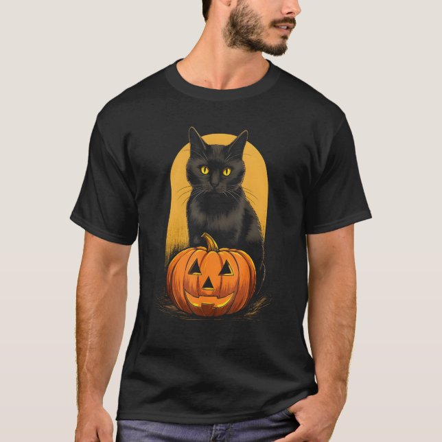 Camiseta Ropa Halloween De Calabaza De Gato Negro Para Homb (Anverso)