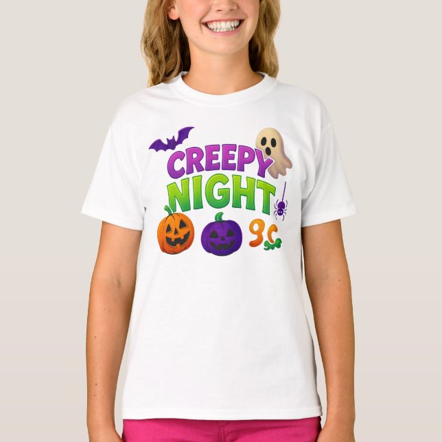Camiseta Ropa nocturna espeluznante de Halloween Cute Unise (Anverso)