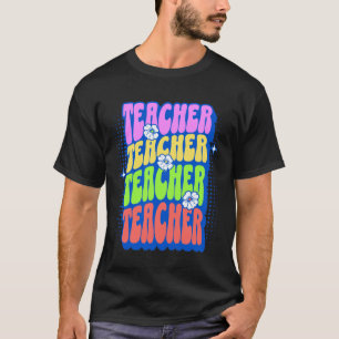Camiseta Ropa retro de arcoíris para profesora con flores g