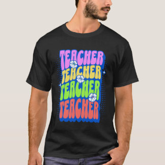 Camiseta Ropa retro de arcoíris para profesora con flores g