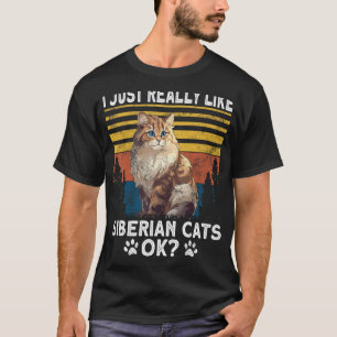 Camiseta Ropa Retro de Gato Siberiano Me Gusta Mucho el Gat