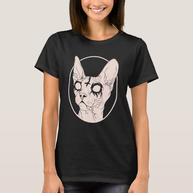 Camiseta Ropa Satánica De Gato Sfinx Metalizado De Muerte P (Anverso)