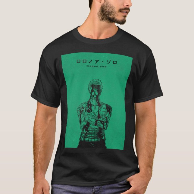 Camiseta Roronoa Zoro Green Manga Style Illustration (Anverso)
