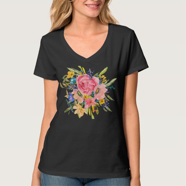 Camiseta Rosa acuarela Floral Bouquet (Anverso)