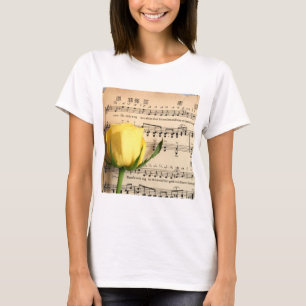 Camiseta Rosa amarilla de la música de la hoja