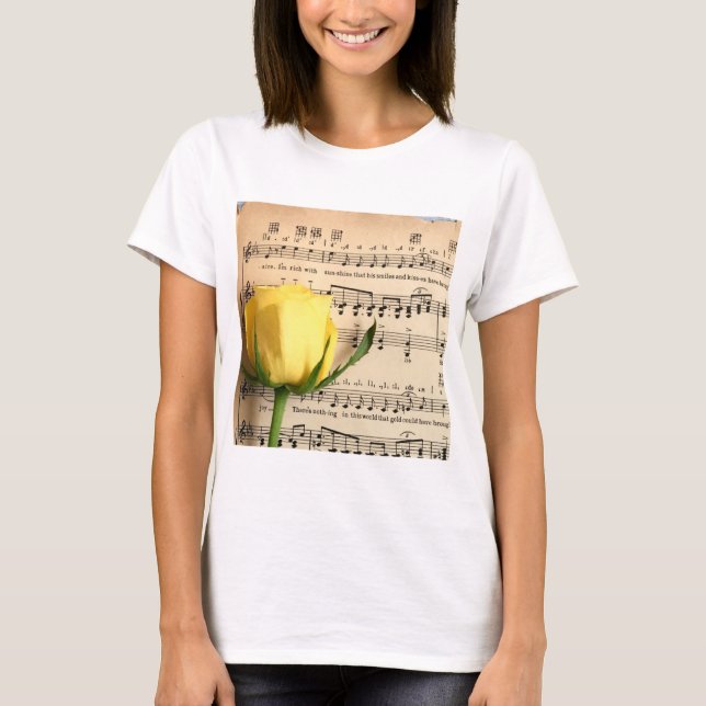 Camiseta Rosa amarilla de la música de la hoja (Anverso)