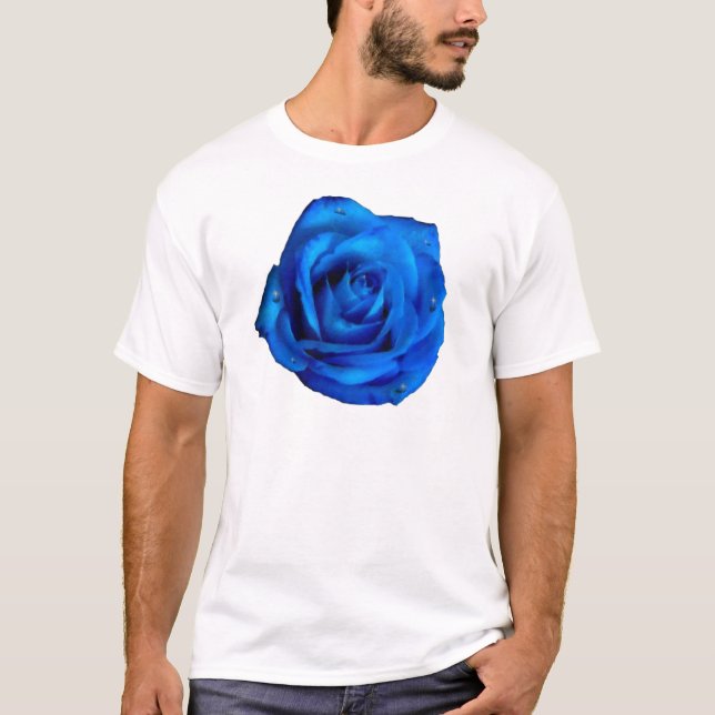 Camiseta Rosa azul bonito Flor de lluvia (Anverso)