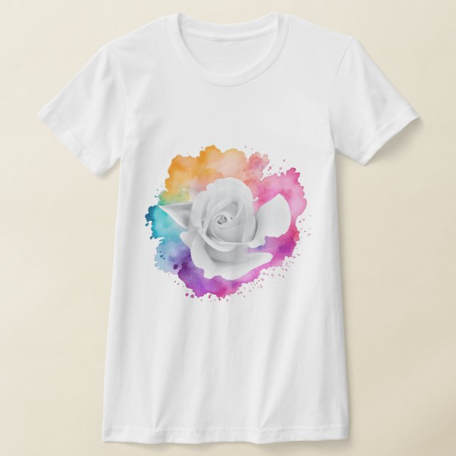 Camiseta Rosa blanca con fondo arcoiris (Distribución)