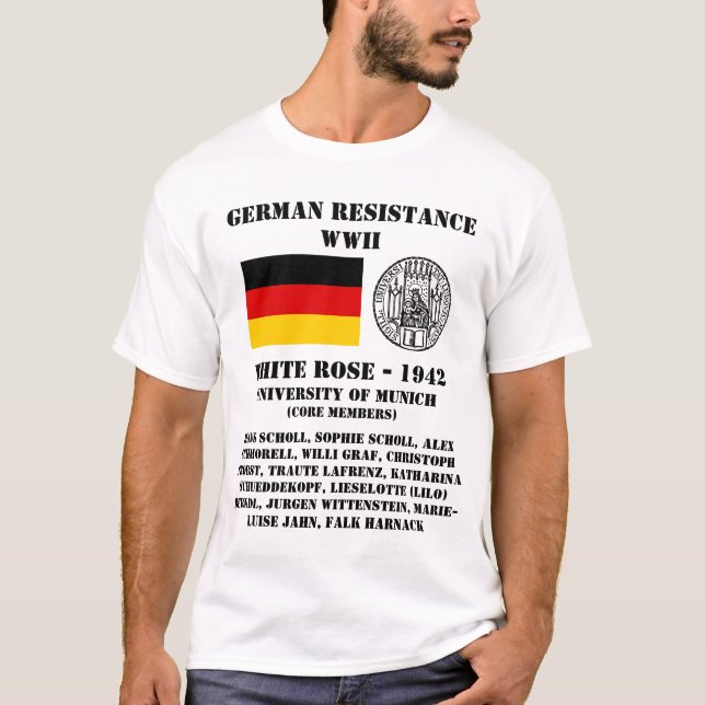 Camiseta Rosa blanco de la resistencia alemana (Anverso)