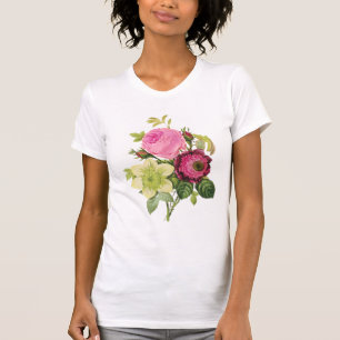 Camiseta Rosa botánico de época, clematis y anémona