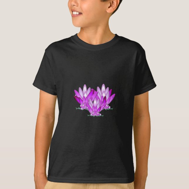 Camiseta Rosa con flores de Lotus sobre fondo verde marino (Anverso)