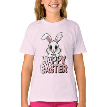 Camiseta rosa conejo blanco feliz Pascua