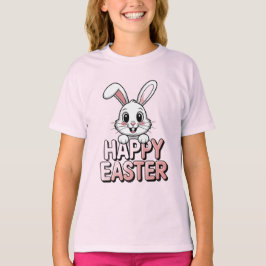 Camiseta rosa conejo blanco feliz Pascua