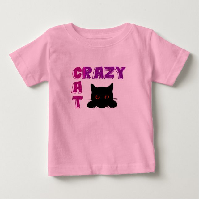 Camiseta rosa "Crazy Cat" para niños. (Anverso)