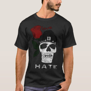 Camiseta Rosa de amor odio de cráneo