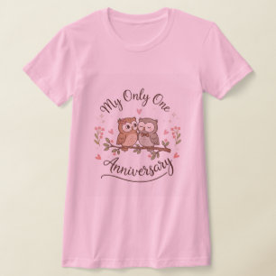 Camiseta rosa de aniversario “Mi único” de búhos l
