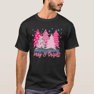 Camiseta Rosa De Árbol De Navidad Rosa Merry Y Bright