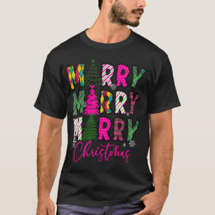 Camiseta Rosa De Árbol De Navidad Rosa Merry Y Bright