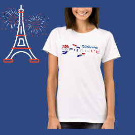 Camiseta Rosa de bandera francesa personalizada para mujere