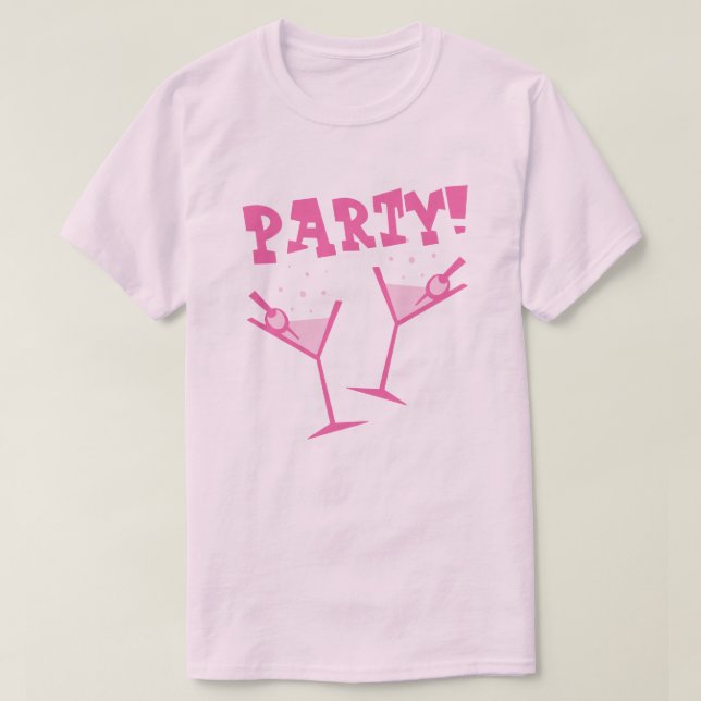 Camiseta rosa de bebidas para fiesta retro (Diseño del anverso)