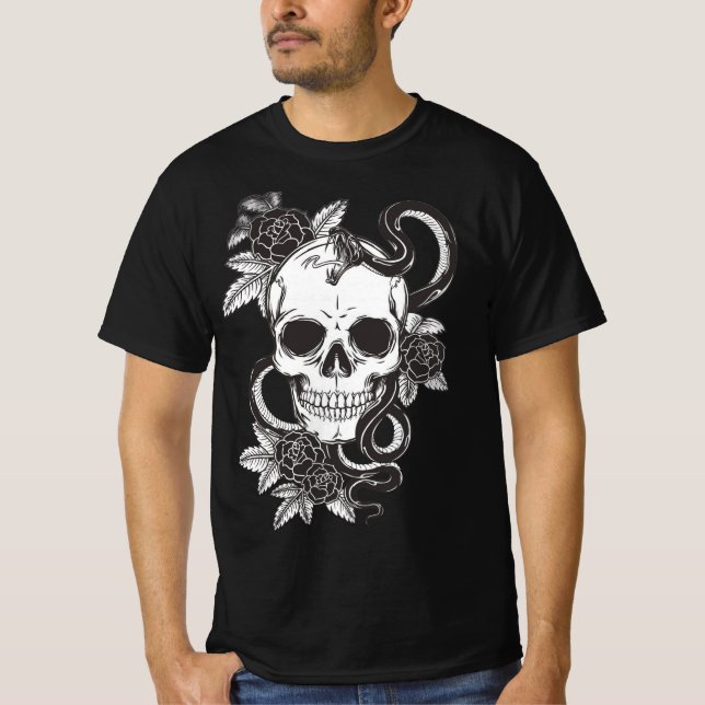 Camiseta Rosa de cráneo y serpiente (Anverso)