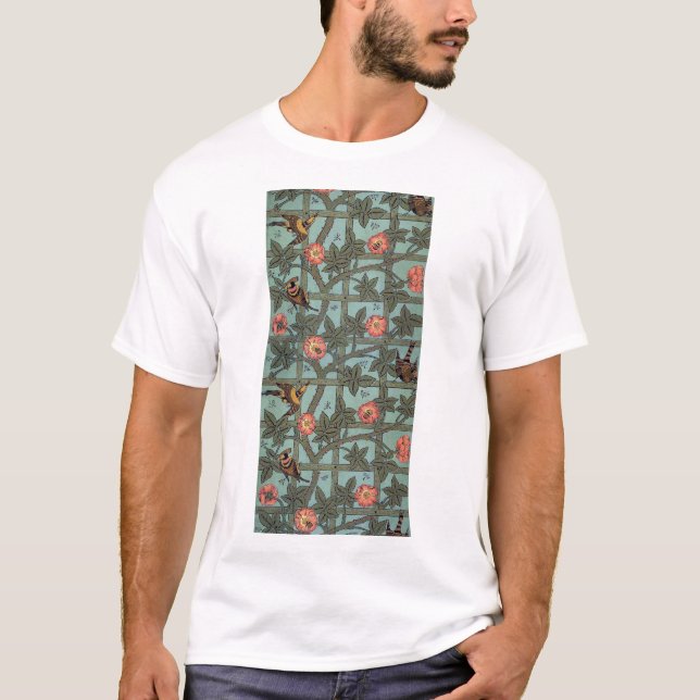 Camiseta Rosa de escalada y pequeño pájaro, William Morris (Anverso)