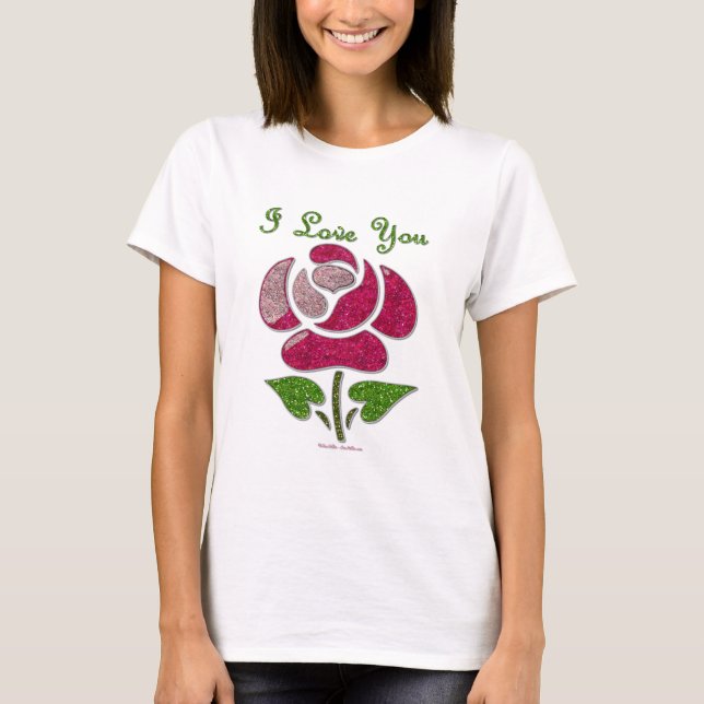 Camiseta Rosa de esténcil rosa te amo (Anverso)
