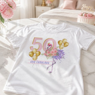Camiseta rosa de flamenco floral 50 y fabuloso
