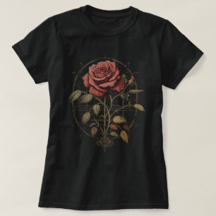 Camiseta Rosa de Gótico Rojo Flores Brujería Estética Gótic