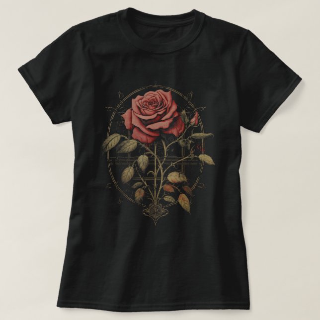 Camiseta Rosa de Gótico Rojo Flores Brujería Estética Gótic (Diseño del anverso)