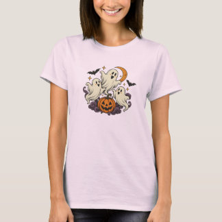 Camiseta rosa de Halloween de calabaza fantasmas l