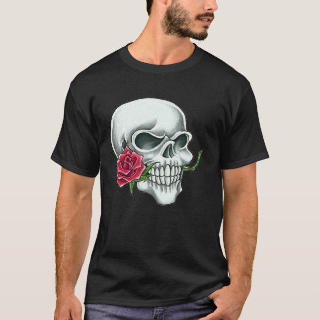 Camiseta Rosa de impresión de cráneo de mujer con cráneo (Anverso)