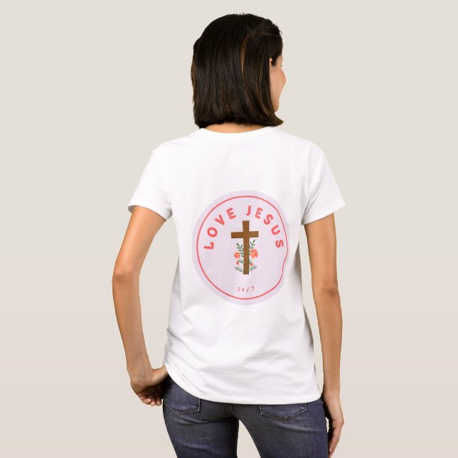 Camiseta rosa de Jesús para mujeres (Reverso completo)
