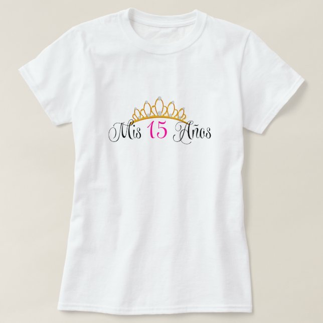 Camiseta Rosa de la tiara del oro del Mis 15 Anos (Diseño del anverso)