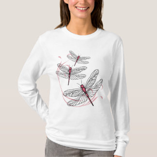 Camiseta rosa de las damas de la libélula